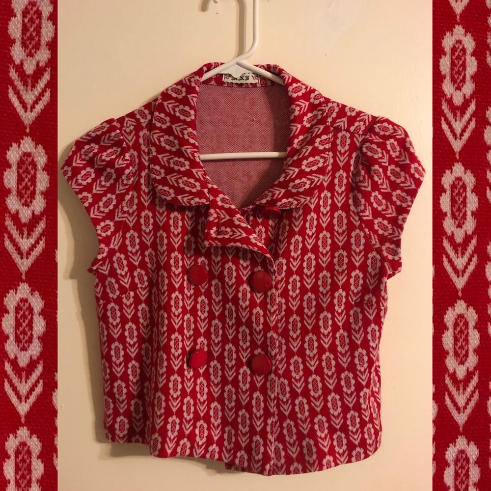 Red Floral Short Sleeve Cardigan